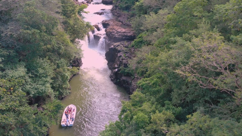 Aerial view of Grand River Waterfall, Island of Mauritius.