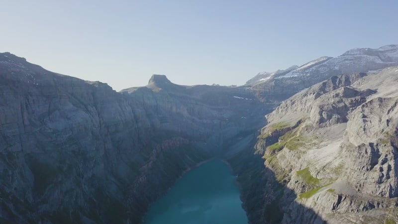 Aerial View of Person Camping in the Swiss Alps in Glarus.