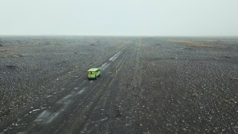 Campervan Driving in Snowstorm, Iceland