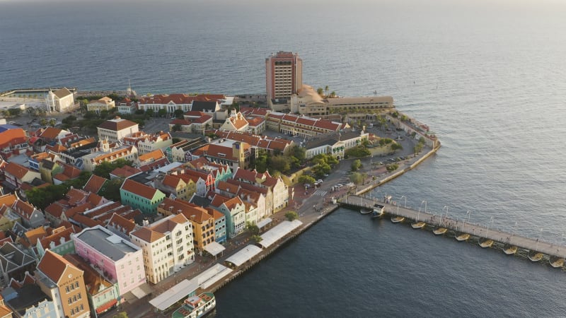 Sunset Aerial View of Colorful Houses in Willemstad, Curacao