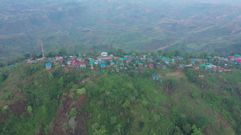 Aerial view of Lushai, an heritage small village in Sajek Valley, Bangladesh.