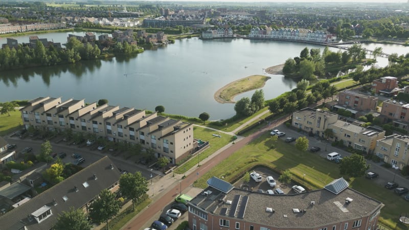 Aerial View of De Rietplas Swimming Spot in Houten, Netherlands