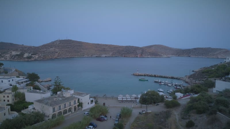 Aerial view of Alithini at dusk, Syros island.