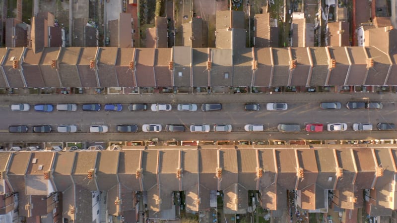 Terraced Working Class Housing in Luton Aerial View at Sunset