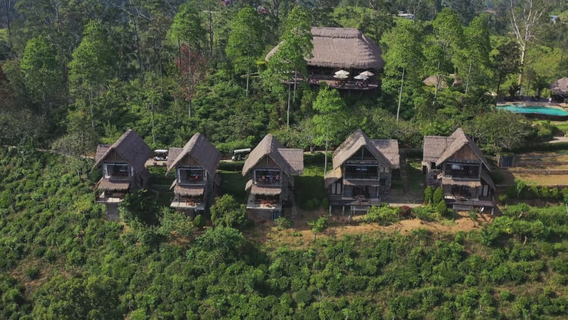 Aerial view of a hotel resort in the forest in Ella, Sri Lanka.