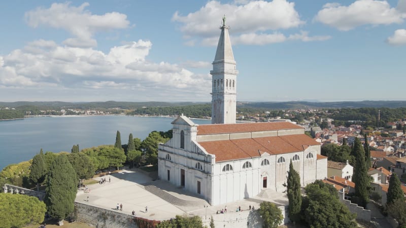 Aerial view of St. Euphemia church in Rovinj old town, Istria, Croatia.