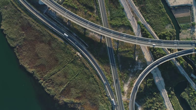 Aerial view of interchange near the town of