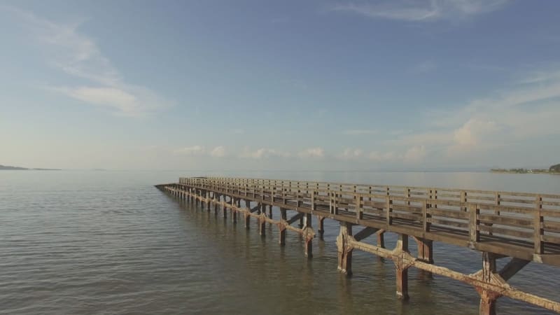 Aerial view of rusty pier to unload boats, Kep.