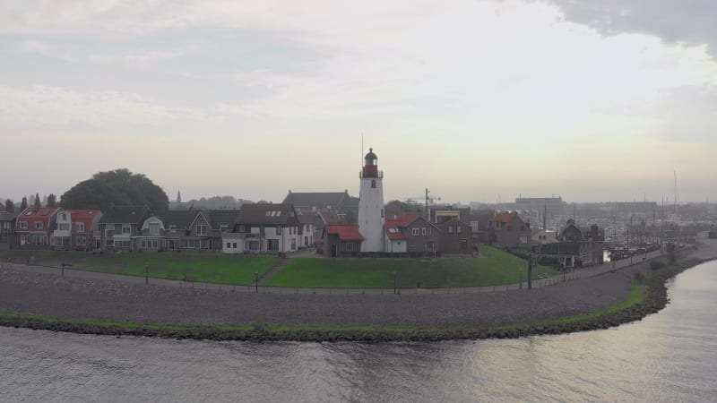 Hazy Morning Aerial View of the Town of Urk in the Netherlands