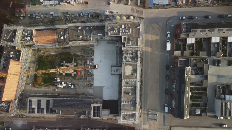 A building under construction in Leidse Rijn, Utrecht province, the Netherlands.