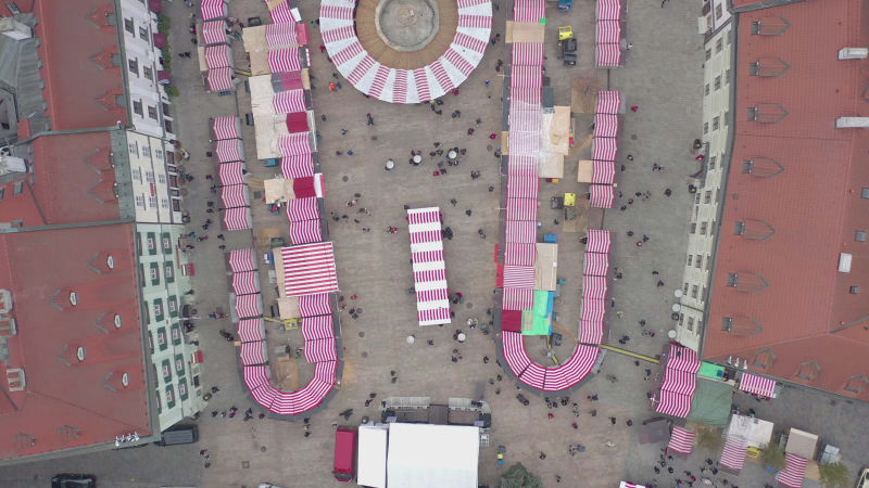 Bird's Eye View of a Festive Christmas Market in a City