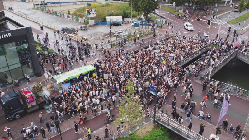 Protesters Marching Down A Street During Unmute Us Campaign In Utrecht, Netherlands.