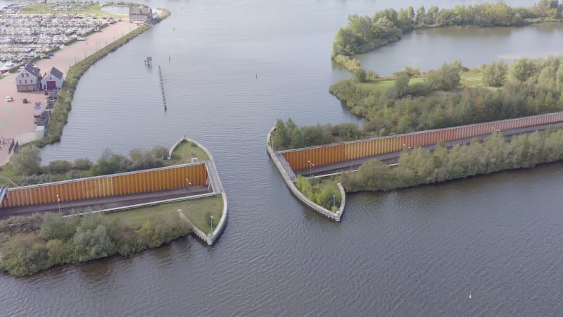 An Aqueduct in the Netherlands Allowing Ships to Pass Over a Motorway