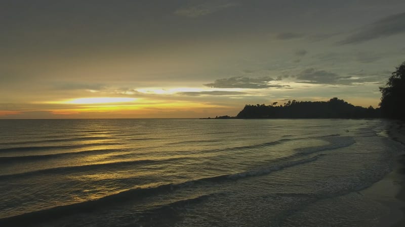 Aerial view of sunset reflection over the water, Ko Chang.