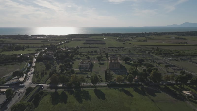 Aerial view of Paestum, Salerno, Campania, Italy.