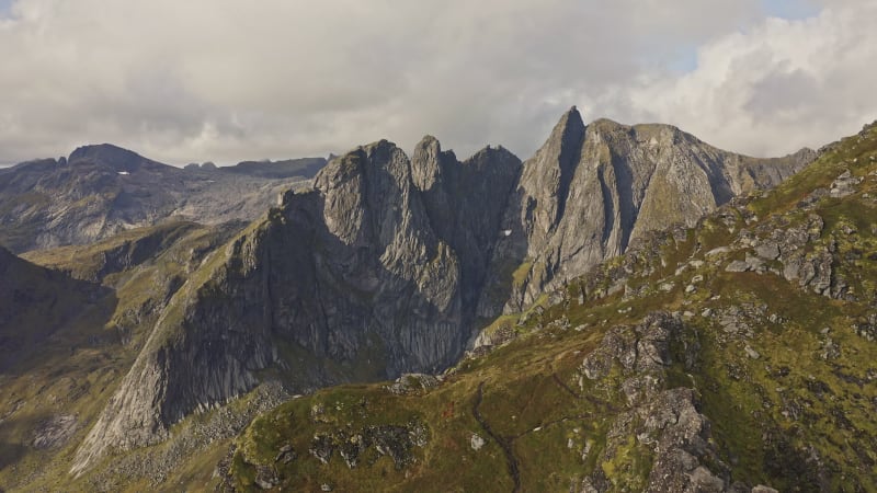 Dramatic peaks at Lofoten mountains in Norway.