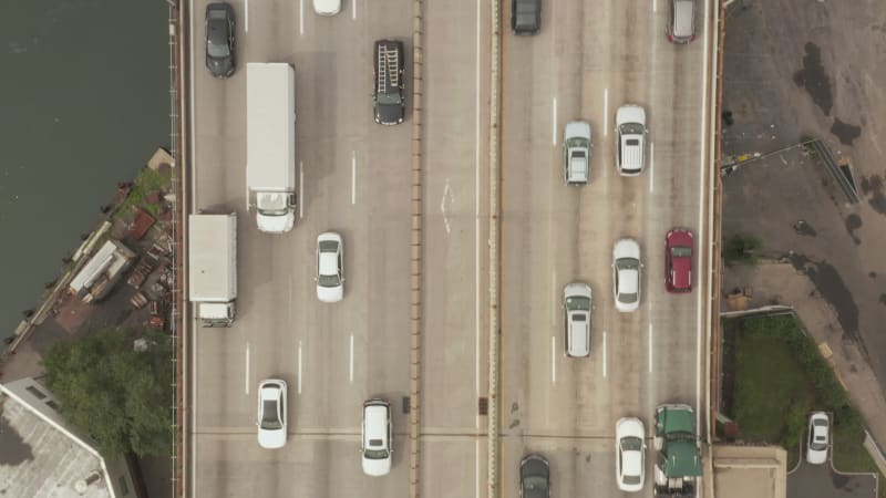 Birds Eye View of Highway with busy car traffic on Grey day New York City