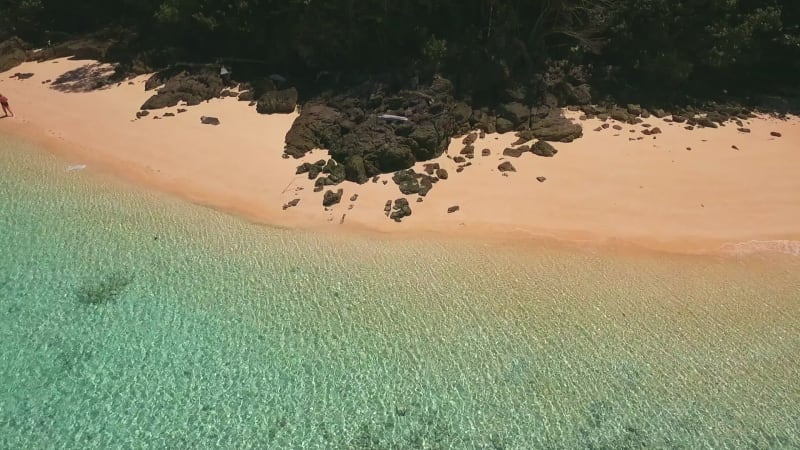 Aerial view of the empty paradisiacal beach of Koh Rok Yai island in Thailand.
