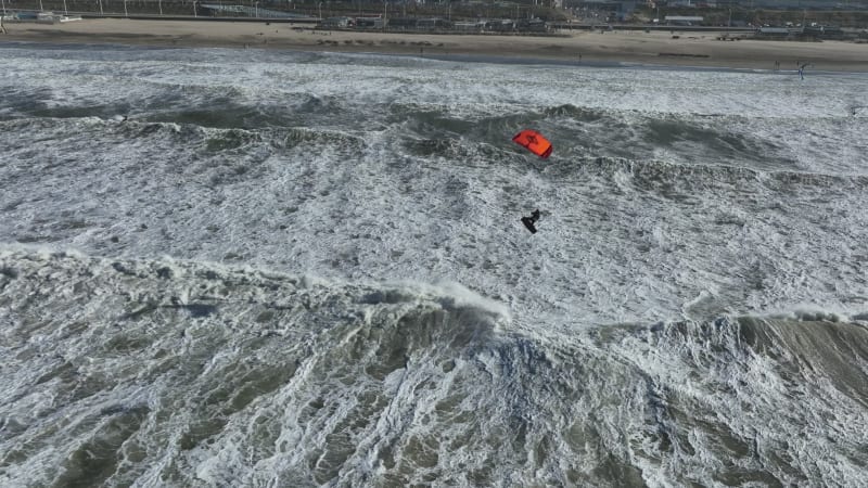 Kitesurfing at Scheveningen Beach in the Netherlands