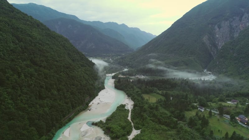 Aerial view of surrounded by hills.