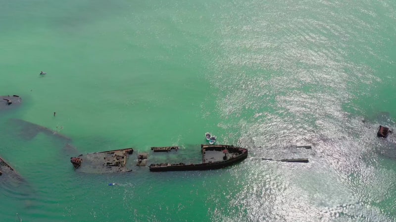 Aerial Flyover of Tangalooma Shipwrecks in Brisbane Australia in the Summer