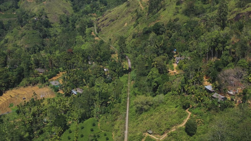 Aerial view of the Nine Arch Bridge in Ella, Sri Lanka.