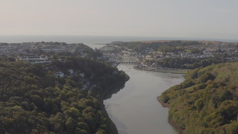 The Coastal Town of Looe in Cornwall UK Seen From The Air in the Summer