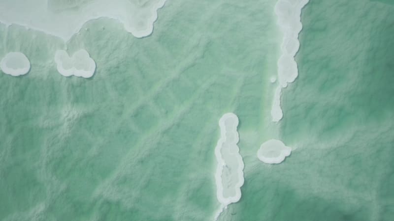 Aerial view of Dead Sea shoreline in Negev, Israel.