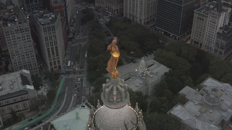 New York City Skyscrapers close up with golden statue