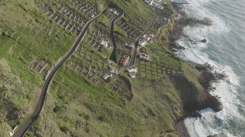 Aerial View of terrace fields on the slopes of the cliff, Santo Espirito.