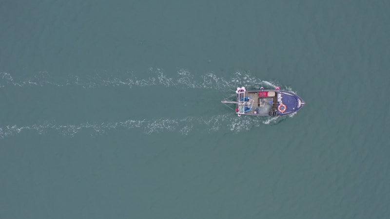 Bird's Eye View of.a Fishing Vessel Returning to Port