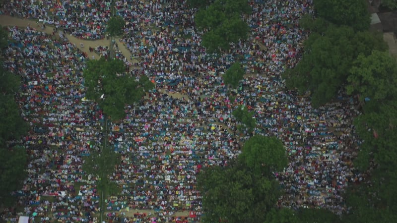 Aerial view of People Worshipping at Eid-ul-Fitr Mubarak, Dhaka, Bangladesh.