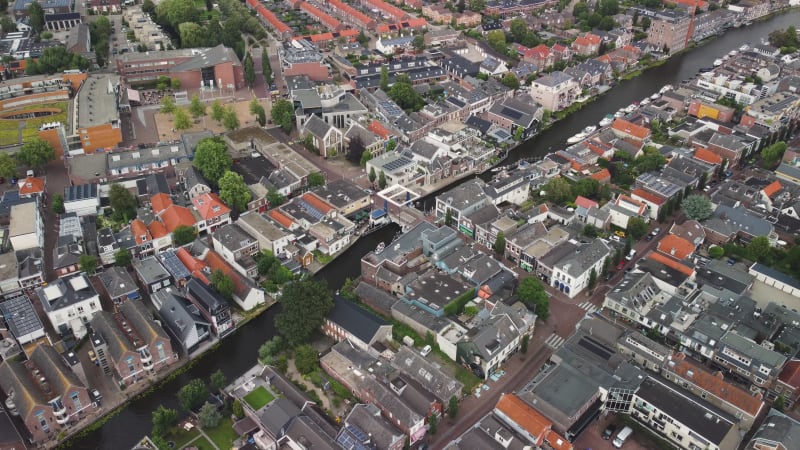 Houses and a water canal in Bodegraven, South Holland, the Netherlands.