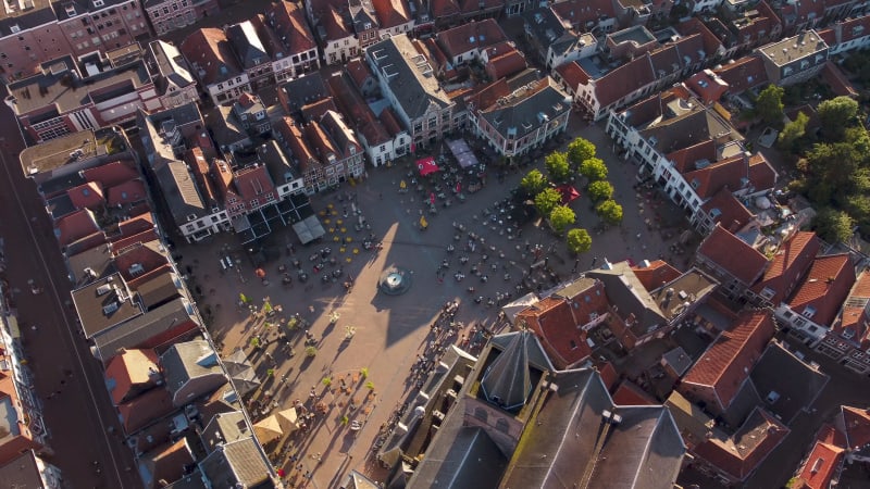 Bird's eye view of the Hof square in Amersfoort, Utrecht province, Netherlands.