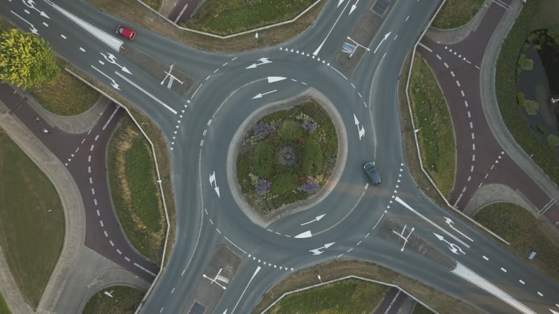 Aerial View of Roundabout Traffic in Houten, Netherlands