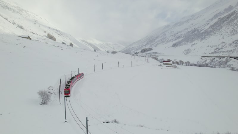 Snow Train in Switzerland Used to Shuttle Passengers and Skiers to Ski Resorts