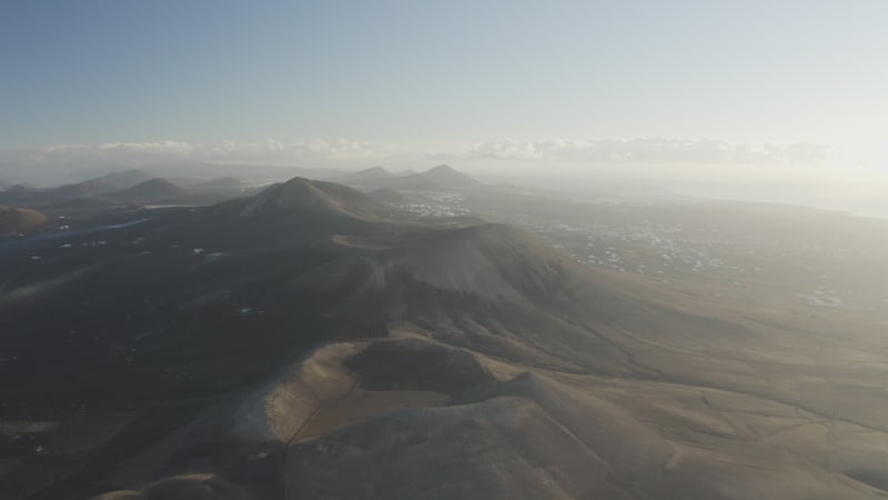 Aerial view of Caldera Blanca on Lanzarote island, Canary Islands, Spain.