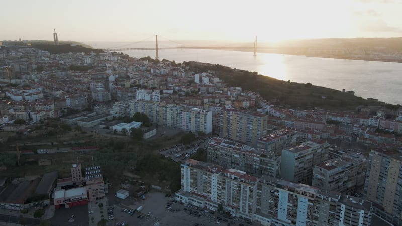 Aerial view of Cacilhas, a little fishermen town in Almada, Portugal.