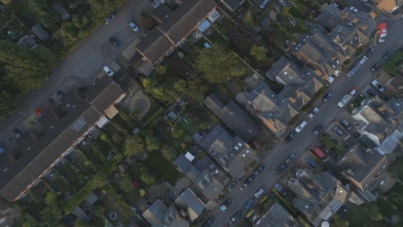 Birds Eye View of English Streets, Houses and Gardens