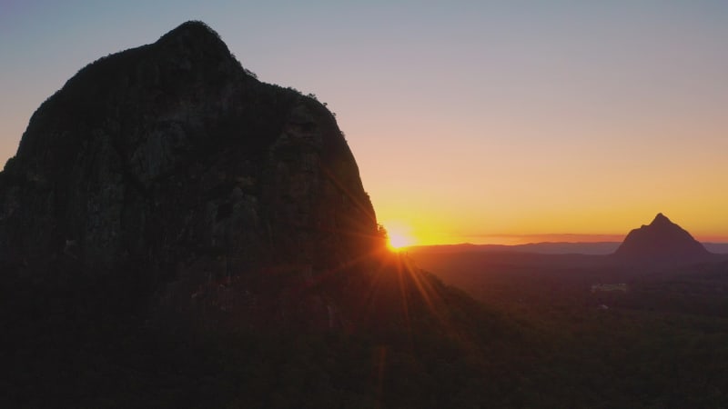 Aerial view of the Glass House Mountains, Sunshine Coast Hinterland.