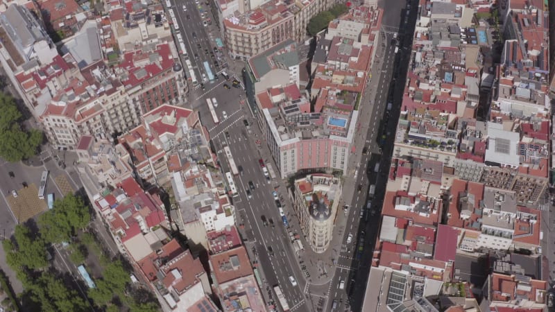 Barcelona City Streets with Vehicles in the Summer