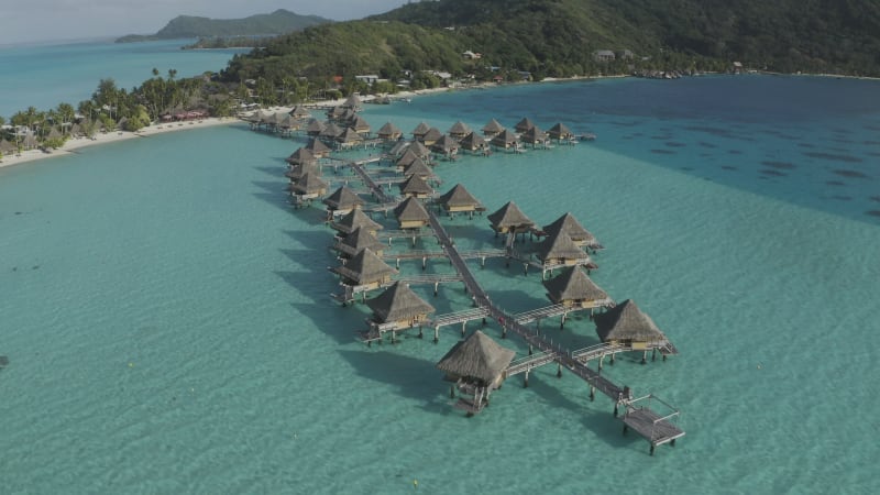 Aerial view of Moana luxury hotel and resort in Tahiti.