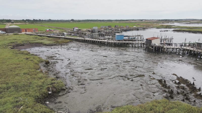 Aerial view of Palafita da Carrasqueira, Troia Peninsula, Setubal, Portugal.