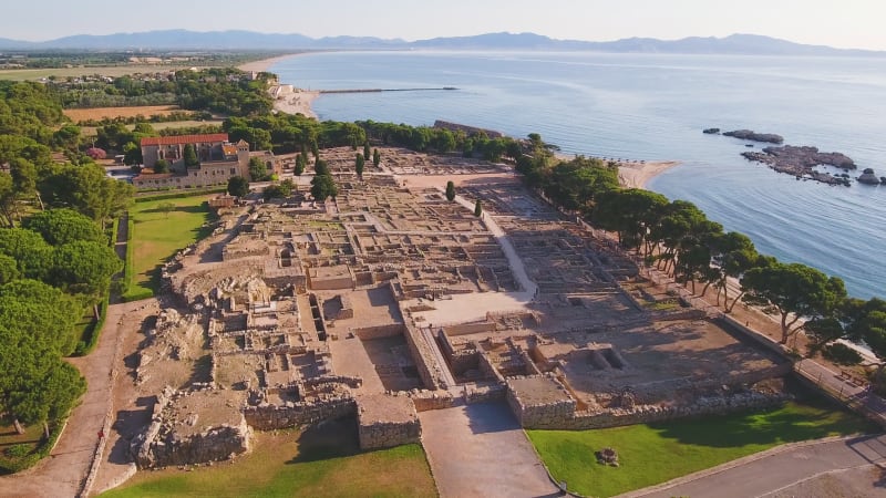 Aerial view above Empúries ruins