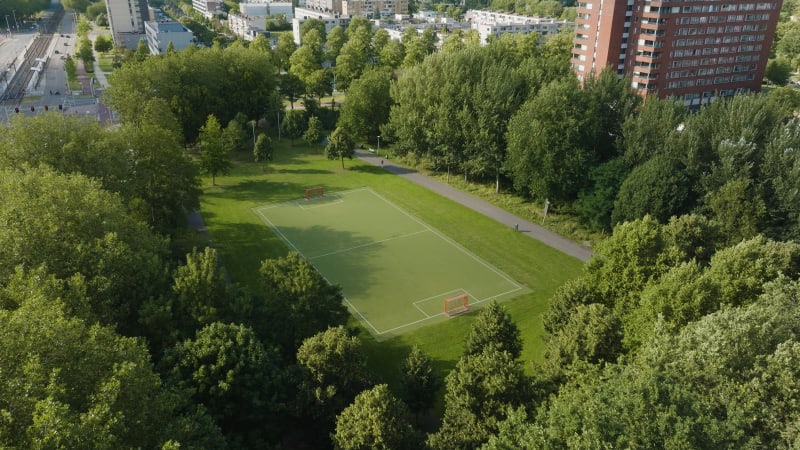 Overhead View of Utrecht City Soccer Field near Kanaleneiland