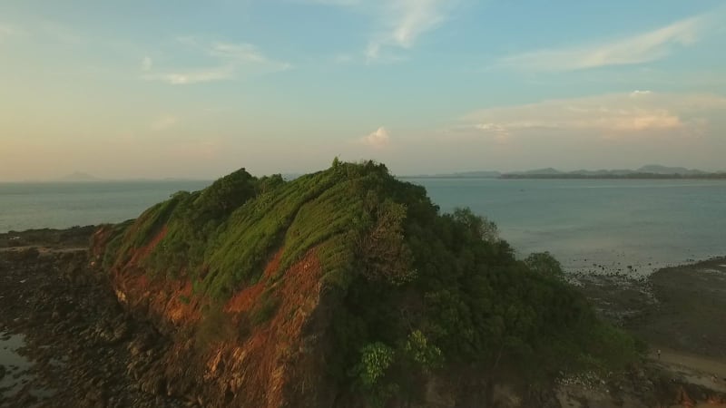 Aerial view of dense forest on Koh Lanta island coast in Thailand.