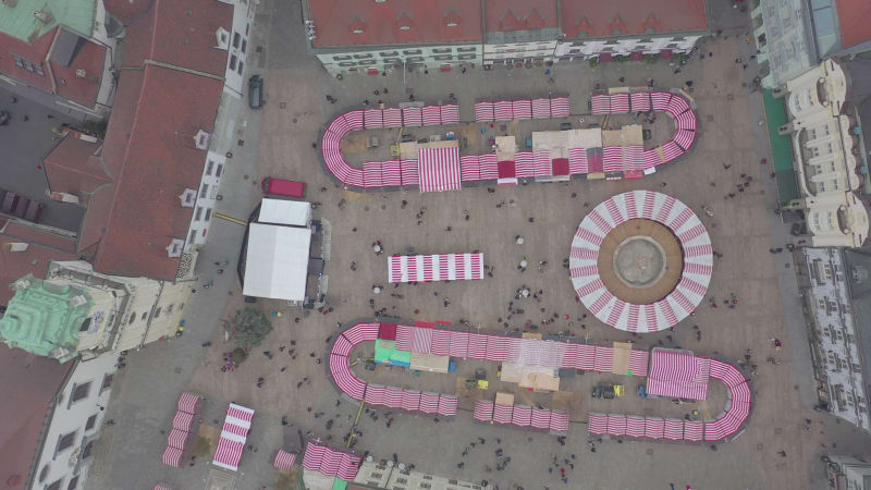 Bird's Eye View of a Festive Christmas Market in a City