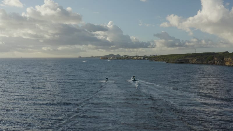 Aerial View of Two Boats near Jan Thiel Baai Beach, Curacao