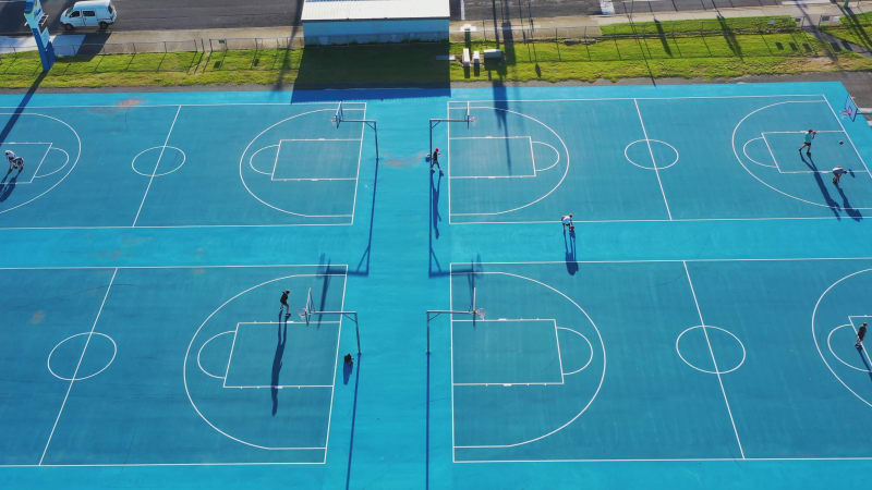 Aerial view of basketball players