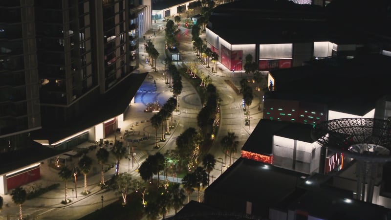 Aerial view of empty streets at night in Dubai